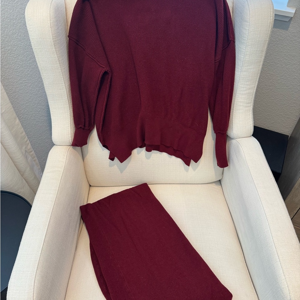Wine Red Knit Sweater and Skirt Set